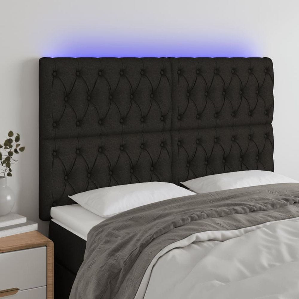 Vidaxl Čelo postele s LED čierne 160x7x118/128 cm látka